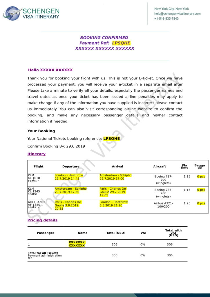 travel itinerary format for schengen visa