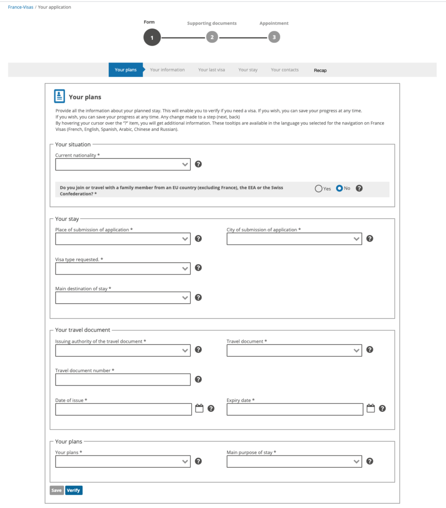 French Visa Application Form