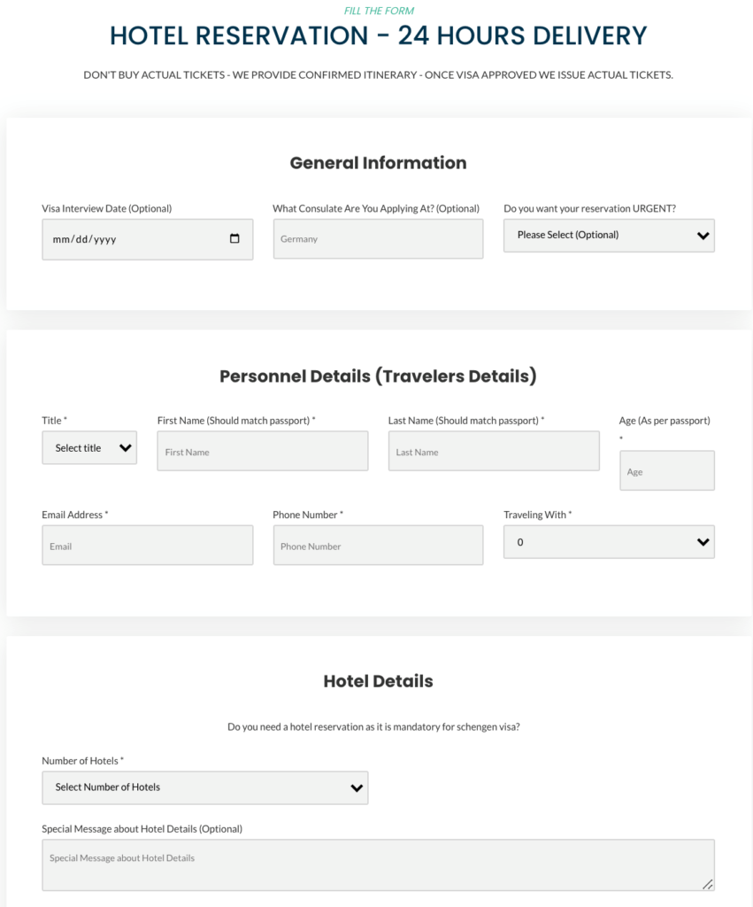 What is the Hotel Confirmation or Itinerary for a Schengen Visa