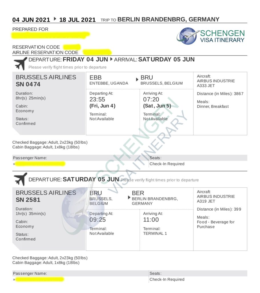 travel itinerary format for schengen visa