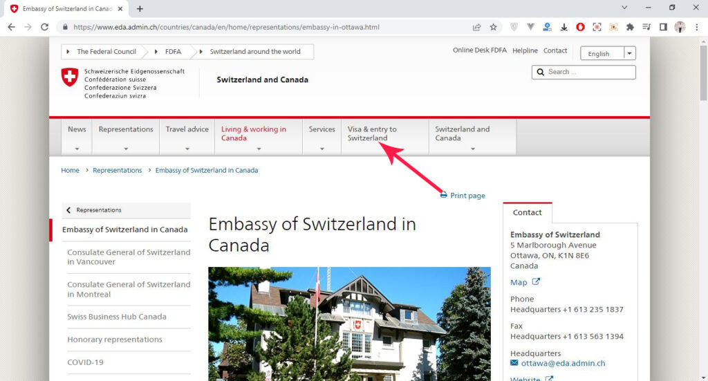 switzerland tourist visa from canada