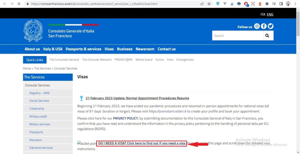 How to apply Italy Visa from San Francisco Screenshot 1