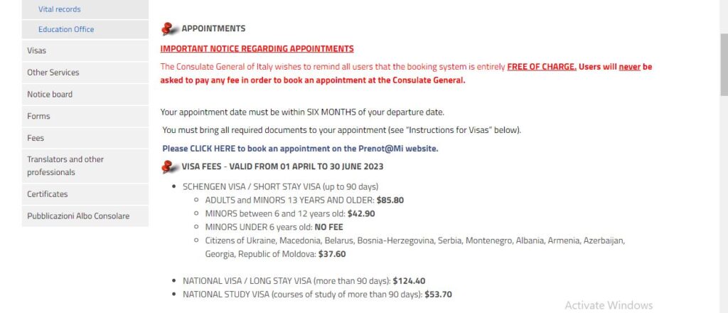 How to apply Italy Visa from San Francisco Screenshot 2