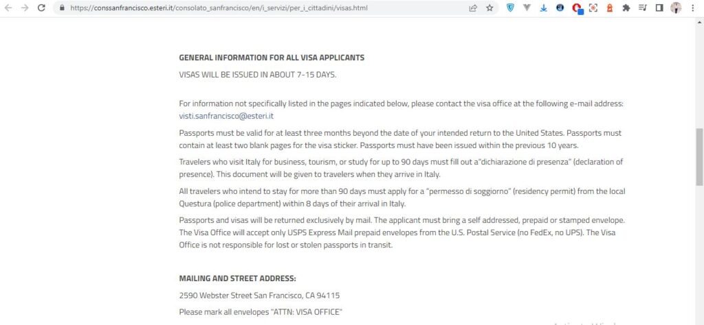 How to apply Italy Visa from San Francisco Screenshot 3