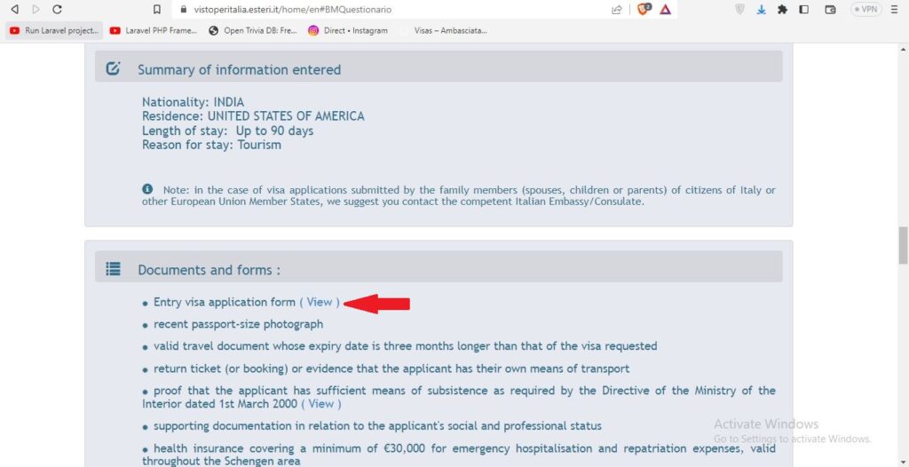 How to apply Italy Visa from San Francisco Screenshot 9