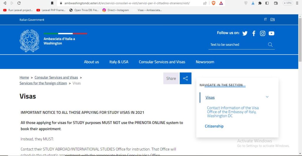 How to apply Italy Visa from Washington DC Screenshot 1